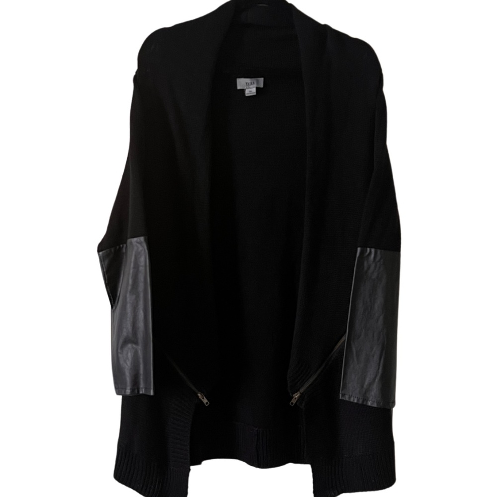 YAIRA Black Cardigan with Faux Leather Sleeves & Zippers Sz XL NEW